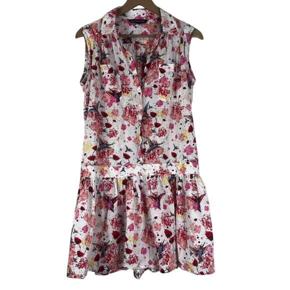 French Connection Tunic Top Womens XS White Floral 100% Cotton Sleeveless Dainty - Picture 1 of 6